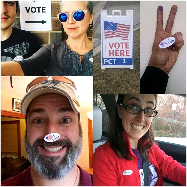 Michigan LCV members sporting "I Voted" stickers on Election Day.