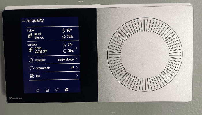 A photo of the new smart WiFi thermostat, which allows Bentley and his family to efficiently achieve climate control and increase energy savings. 