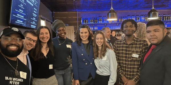 Ernesto (far right) with Michigan LCV staff, Our Water Activists and Governor Gretchen Whitmer. 